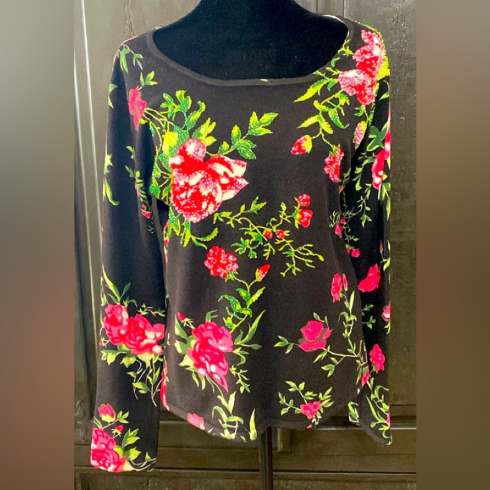 Vintage Michelle Nicole Black sequence Rose sweater - Size Medium